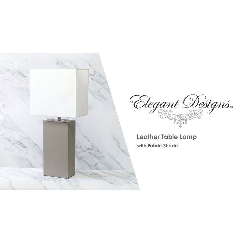 Leather Table Lamp with Fabric Shade Tan/Brown - Elegant Designs