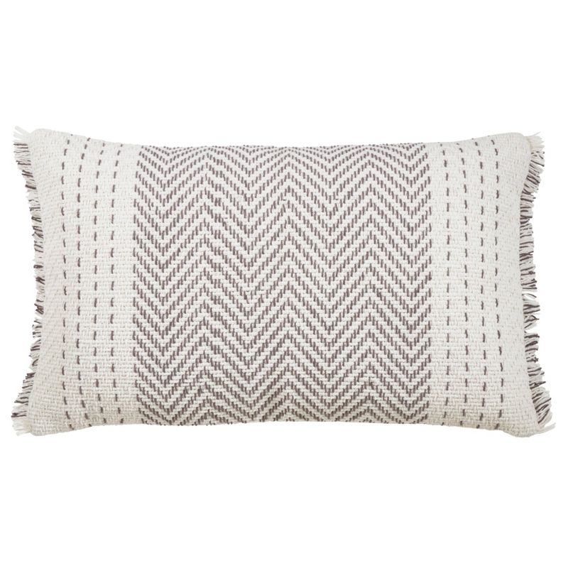 14"x23" Oversize Kantha Stitch Striped Poly Filled Lumbar Throw Pillow Gray - Saro Lifestyle: Cotton, Indoor, Zipper Closure