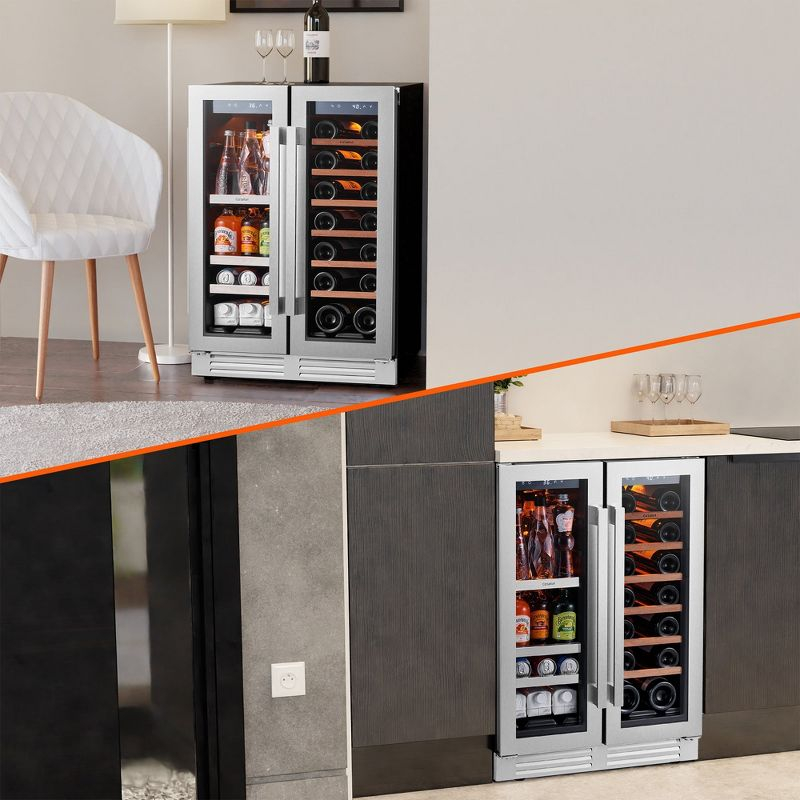 Ca'Lefort Wine and Beverage Refrigerator 24 Inch, 60 Can and 20 Bottle Wine Fridge Dual Zone 36°F-72°F