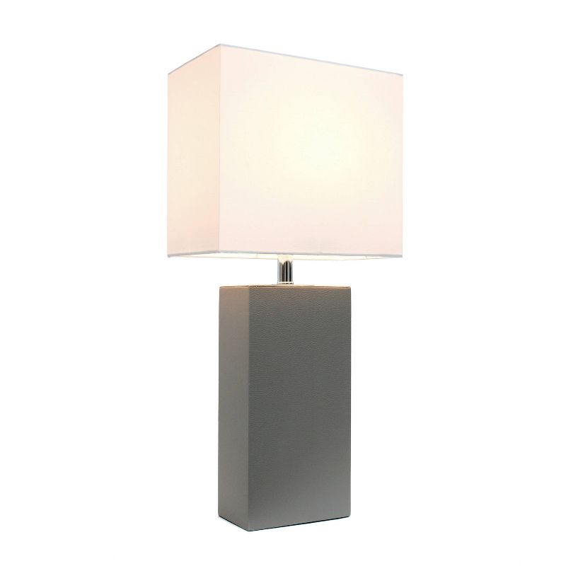 Leather Table Lamp with Fabric Shade Gray - Elegant Designs: UL Listed, Modern Decor, Cotton Rectangle Shade