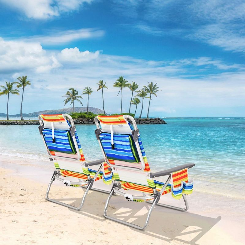 Costway 4-Pack Folding Backpack Beach Chair 5-Position Outdoor Reclining Chairs with Pillow Yellow