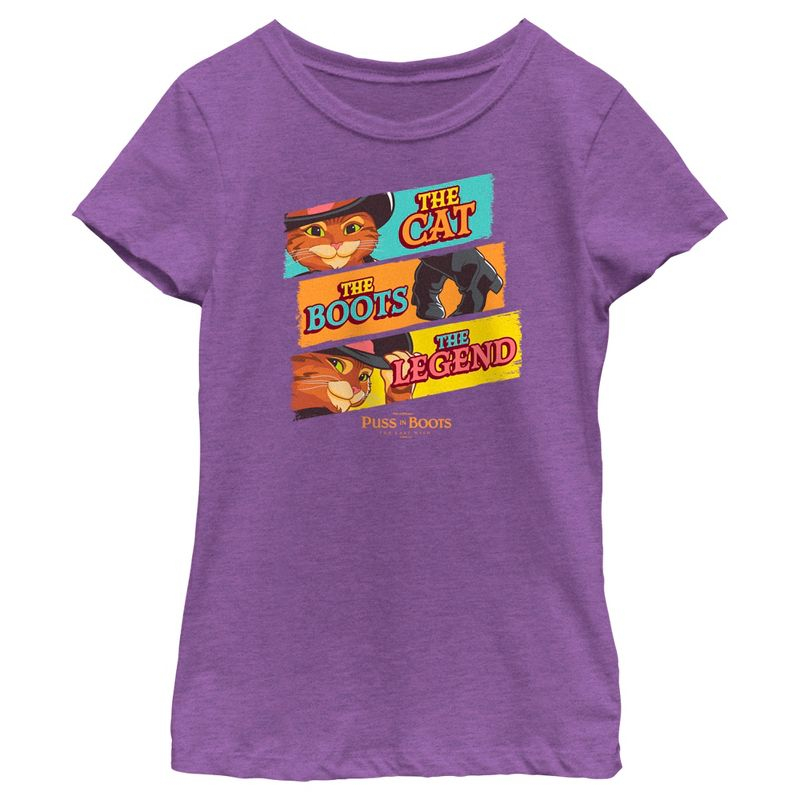 Girl's Puss in Boots: The Last Wish The Cat The Boots The Legend  T-Shirt - Purple Berry - X Large
