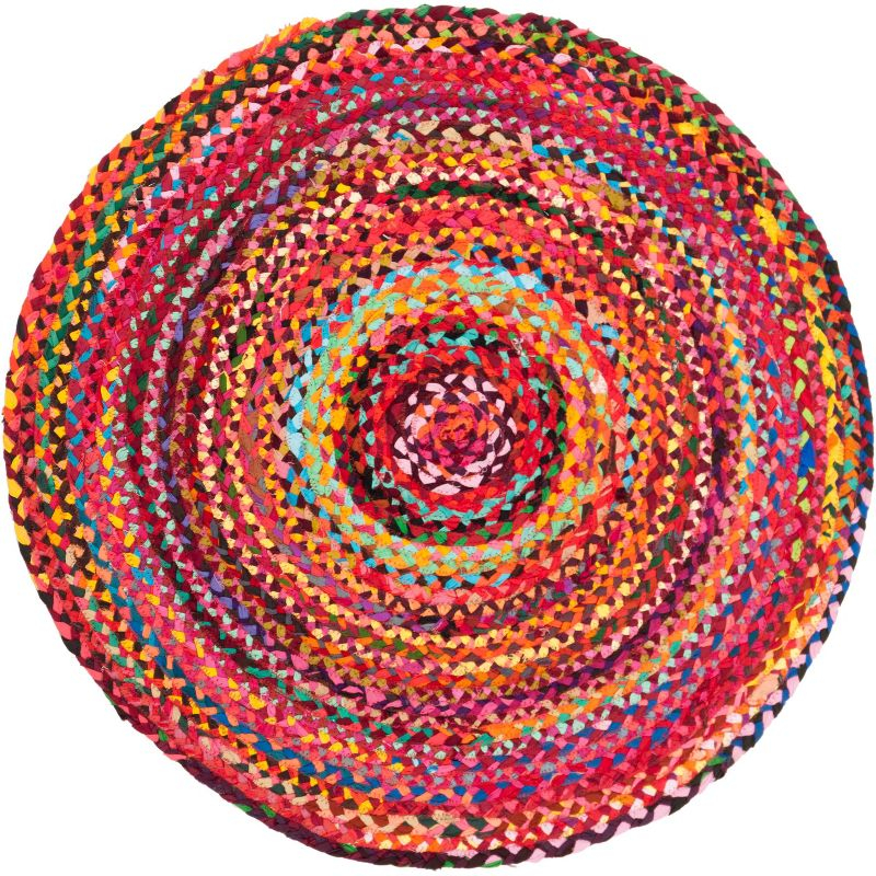 Braided BRD452 Hand Woven Indoor Area Rug - Rust/Multi - 5' Round - Safavieh