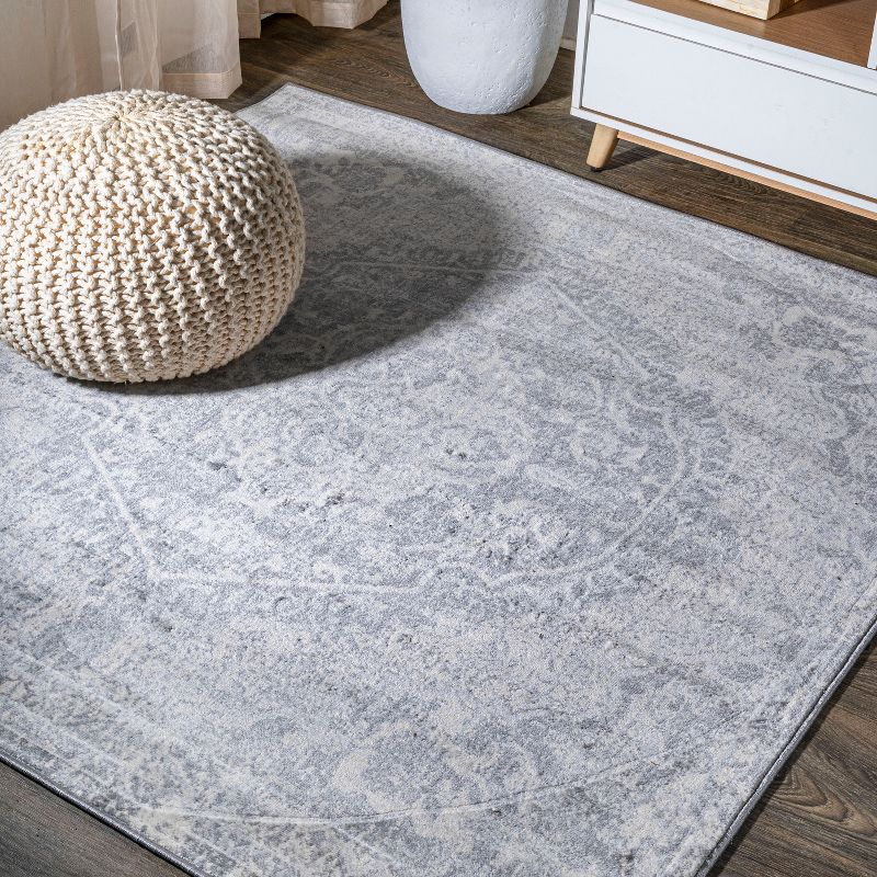 6' x 6' Modern Persian Vintage Medallion Area Rug, Gray/Ivory - JONATHAN Y