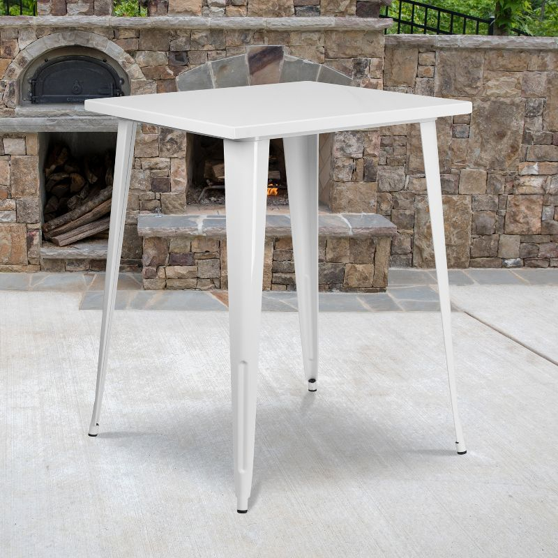 Emma and Oliver Commercial Grade 31.5" Square White Metal Indoor-Outdoor Bar Height Table