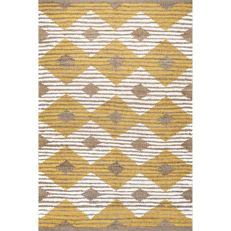 nuLOOM Hand Braided Marla Denim And Jute Diamonds Area Rug, 3' x 5', Yellow