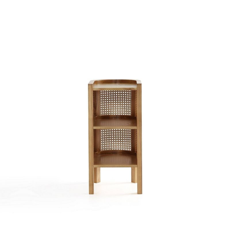 Set of 2 Versailles End Tables Natural - Manhattan Comfort: Boho Ash Wood, Half Moon, Fixed Shelves