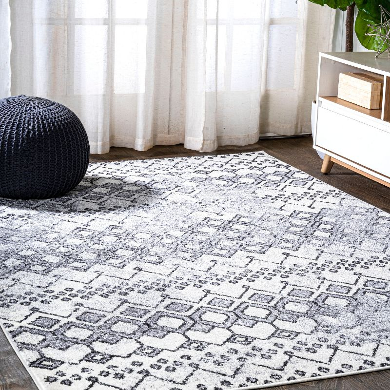 3'x 5' Azmar Moroccan Geometric Distressed Area Rug, Ivory/Black - JONATHAN Y