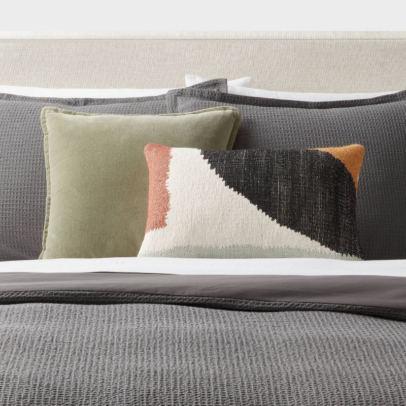 Mod Abstract Woven Colorblock Oblong Dec Pillow Ivory/Green/Gold - Threshold™: Jacquard Rectangle Accent for Indoor Use