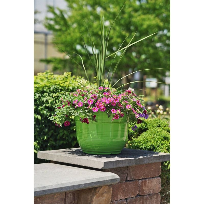 Garden Elements Indoor/Outdoor Glazed Brushed Happy Plastic Planter, Large, Bright Green, 15"