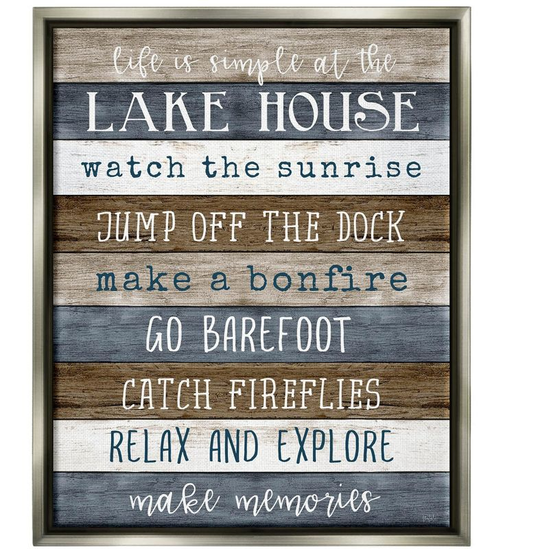 Stupell Industries Life Is Simple Lake House List Framed Floater Canvas Wall Art, 25 x 31