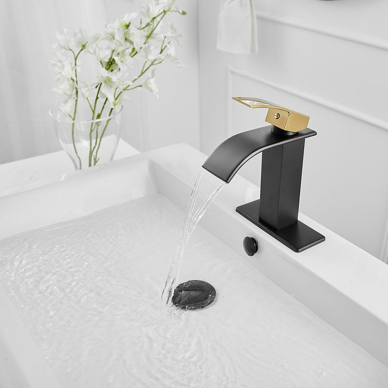 BWE Waterfall Single Handle Single Hole Low-Arc Bath Faucet Bathroom Drip-Free Vanity Sink Faucet