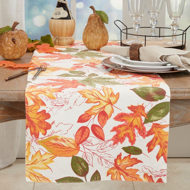 Saro Lifestyle Table Runner With Embroidered Autumn Leaves, Multi, 16" x 90"