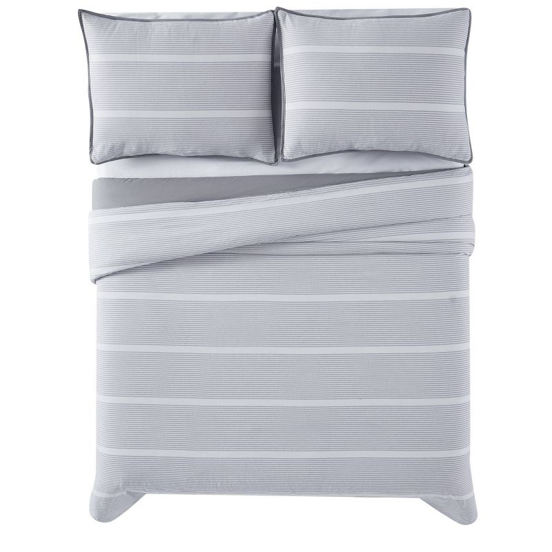 Brooklyn Loom 3pc King Niari Yarn Dye Stripe Comforter Set Gray: OEKO-TEX Certified, Includes Shams