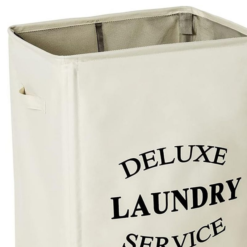WOWLIVE 90L Foldable Rectangular Deluxe Laundry Service Rolling Clothing Hamper Basket with Lockable Wheels for Laundry or Storage, Beige