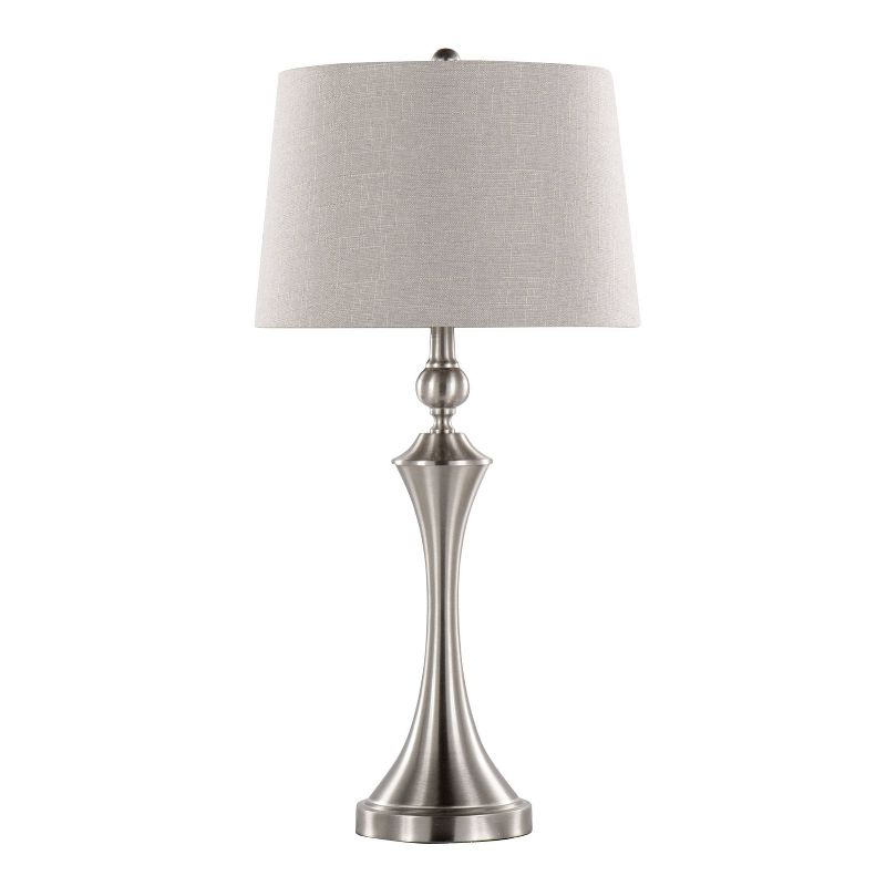 LumiSource (Set of 2) Flint 30" Contemporary Table Lamps Brushed Nickel with Taupe Textured Shade and Built-in USB Port from Grandview Gallery