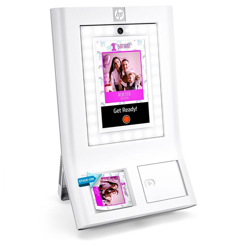 HP Sprocket Photobooth 3" x 4" Color Photo Printer with Touch Screen, LED Ring Light, Wi-Fi & More! - White