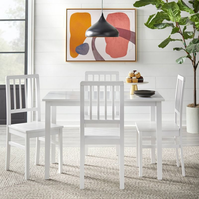 Set of 4 Camden Wood Slat Back Dining Chairs White - Buylateral: Rubberwood, No Tools Assembly