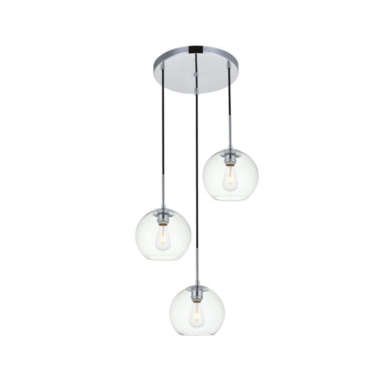 Elegant Lighting Baxter 3 Lights Chrome Pendant With Clear Glass