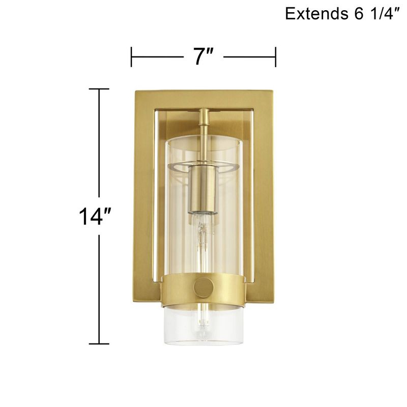 Possini Euro Design Derina Modern Wall Sconce Warm Gold Metal Hardwire 7" Fixture Clear Glass Shade for Bedroom Bathroom Bedside