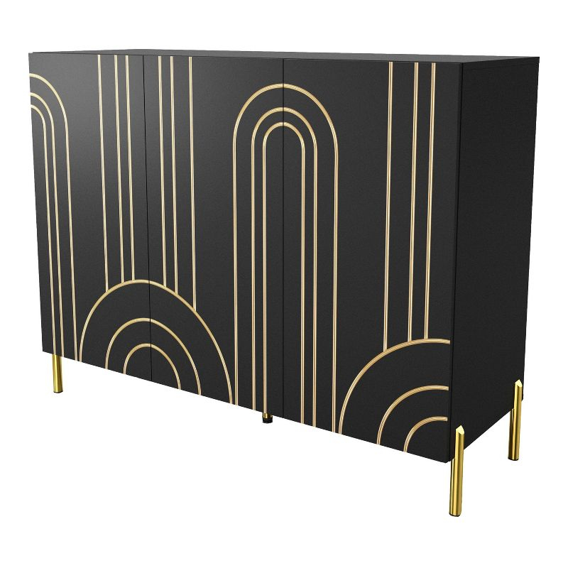 24/7 Shop At Home Touchsoft Glam 4 Shelf Sideboard Buffet with Adjustable Shelves Black: Modern Storage Credenza, Metal Frame
