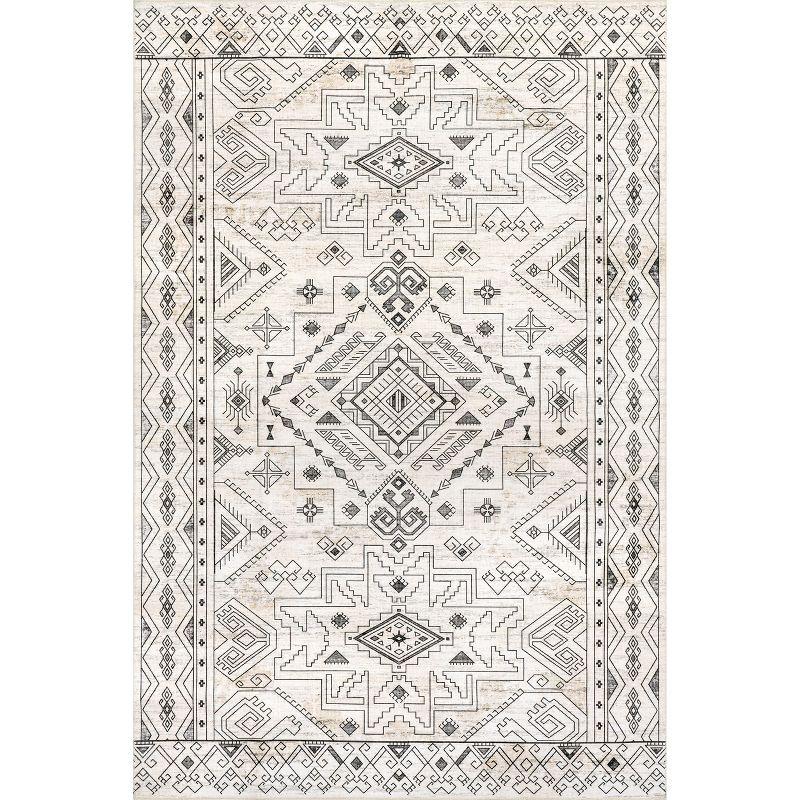 Nuloom Malena Geometric 5x8 Machine Washable Indoor Area Rug for Living Room Bedroom Dining Room Kitchen, Light Grey/Ivory