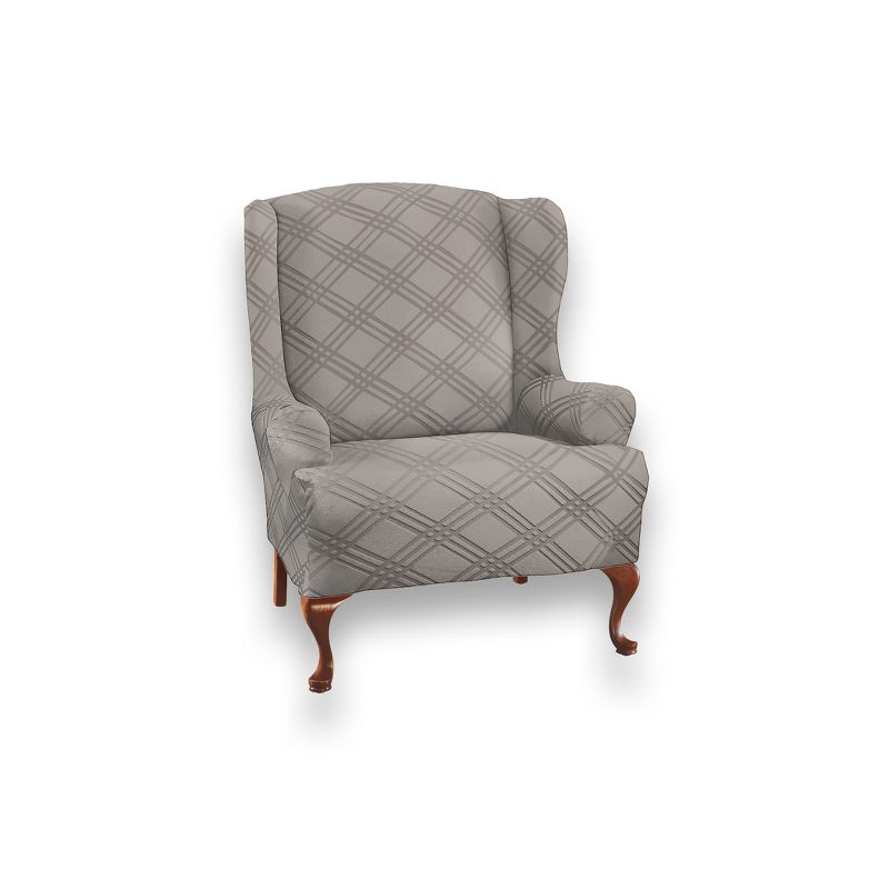 Collections Etc Double Diamond Stretch Furniture Cover Wing Chair Gray