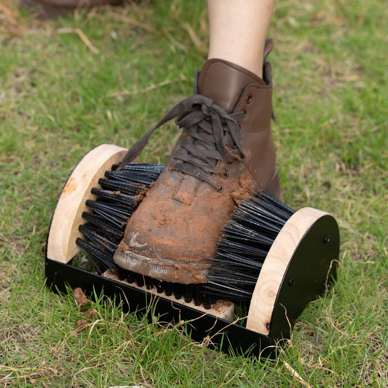 Gardenised Heavy-Duty Metal & Wooden Base Shoe Cleaner & Boot Scraper, Portable or Floor-Mounted Scrubbing Brush, Removes Mud, Snow and Sand, Wooden