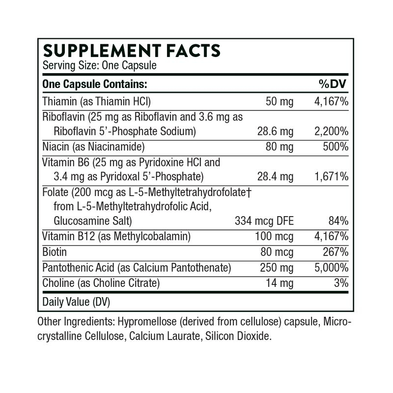 Thorne Stress B-Complex - Vitamins B2, B6, B12, and Folate in Highly-Absorbable and Active Forms - Extra Vitamin B5 for Adrenal Support - 60 Capsules