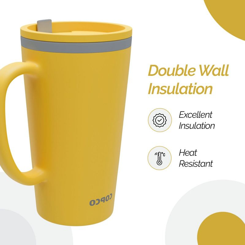 Copco Cone 16oz Insulated Travel Mug with Handle, Double Wall, Slide-Closure Lid, BPA-Free, Microwave & Dishwasher Safe, (Mustard)