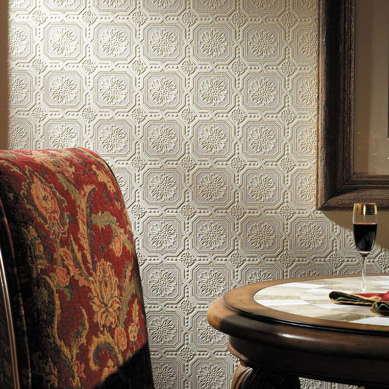 Small Squares White Paintable Wallpaper