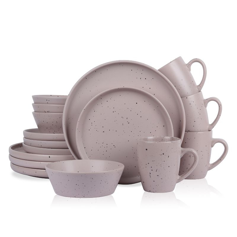 Stone Lain Jade 16-Piece Stoneware Dinnerware Set, Service for 4, Taupe