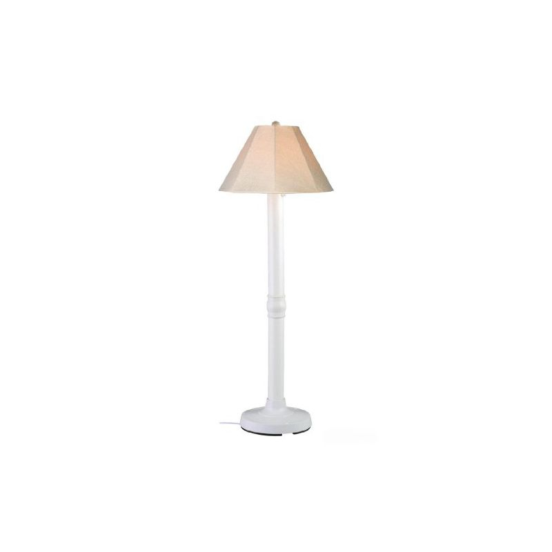 Patio Living Concepts Seaside Floor Lamp 20621 with 3 white body and antique beige linen Sunbrella shade fabric