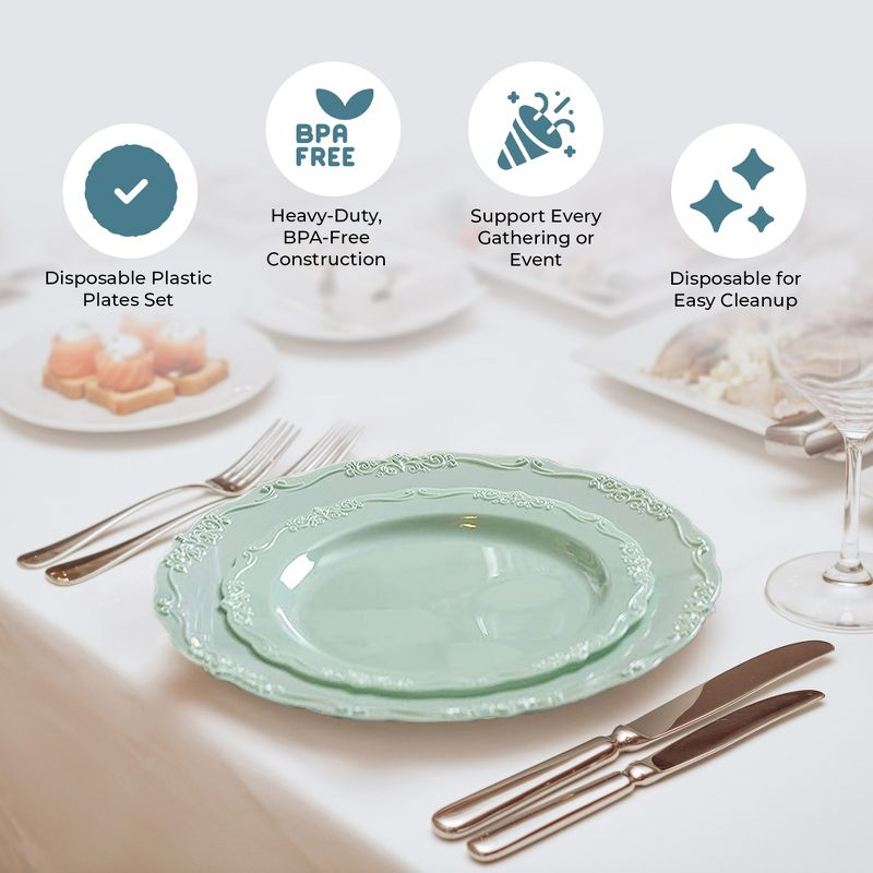 Posh Setting 60 Piece Green Round Plastic Dinnerware Value Set - Casual