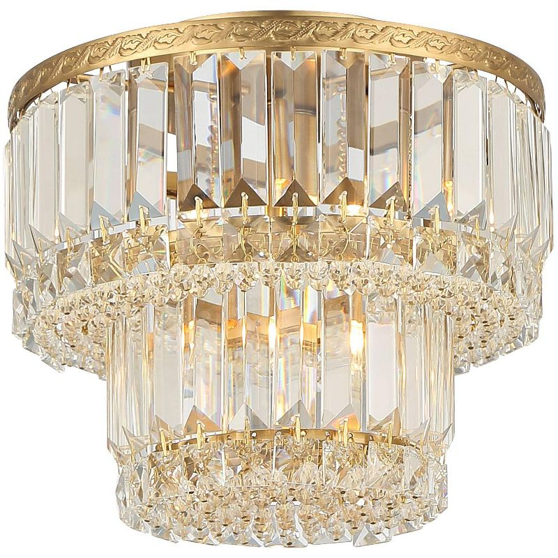 Vienna Full Spectrum Magnificence Modern Ceiling Light Flush Mount Fixture 10 1/2" Wide Soft Gold 3-Light LED Faceted Crystal for Bedroom Living Room