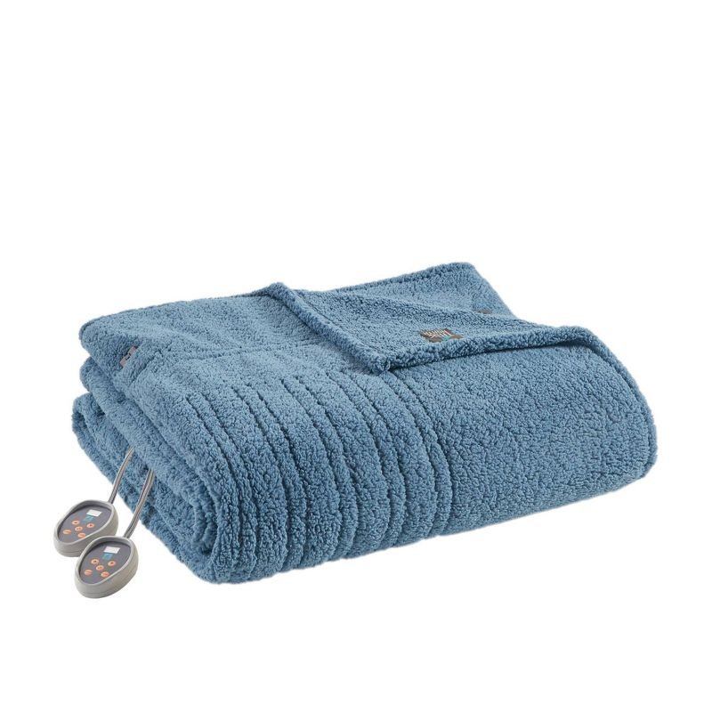 True North by Sleep Philosophy Queen Faux Shearling Electric Blanket Blue: Machine Washable, 5-Year Warranty