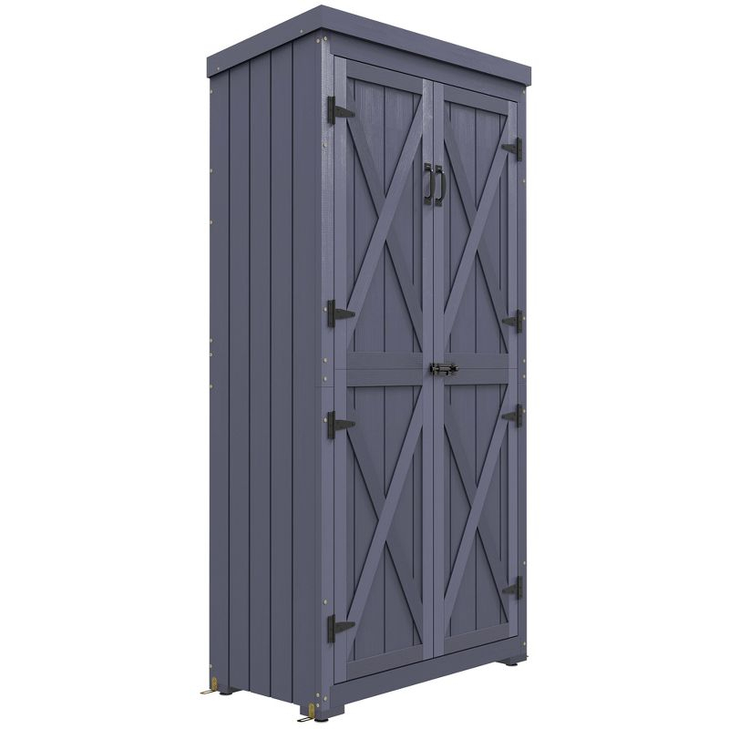Outsunny Outdoor Storage Cabinet, Wooden Garden Storage Shed with Waterproof Galvanized Metal Roof, Gray