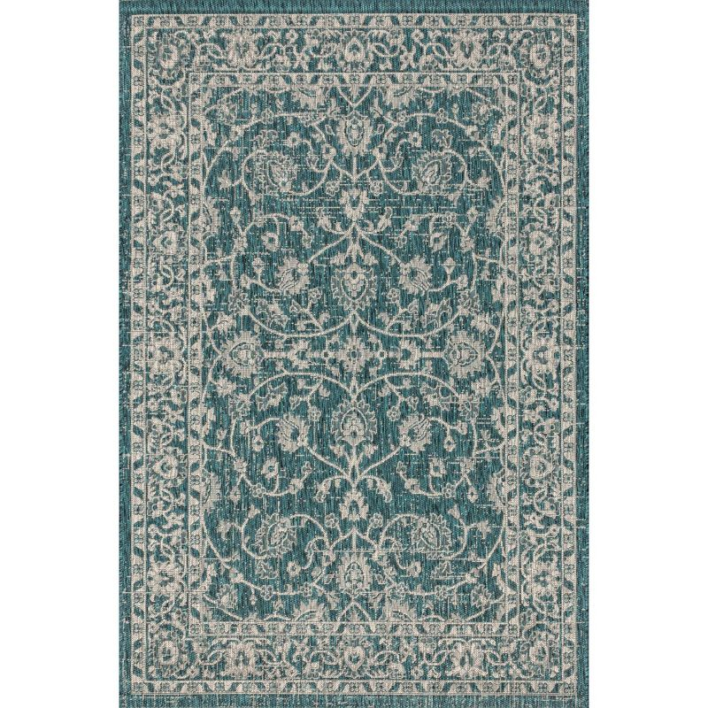 4'x6' Palazzo Vine and Border Textured Weave Indoor/Outdoor Area Rug, Teal/Gray - JONATHAN Y