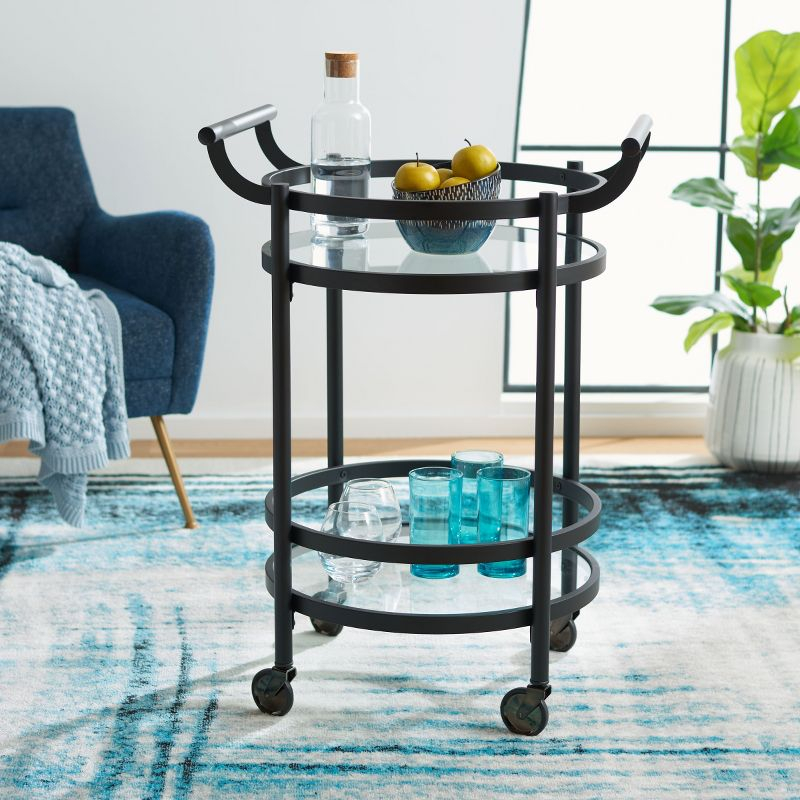 Sienna 2 Tier Round Bar Cart - Matte/Black - Safavieh