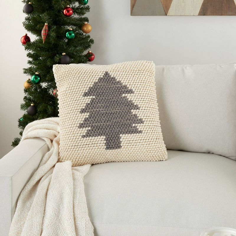 20"x20" Oversize Xmas Tree Loops Square Throw Pillow Ivory/Gray - Mina Victory: Handcrafted, Cozy, Indoor Decor