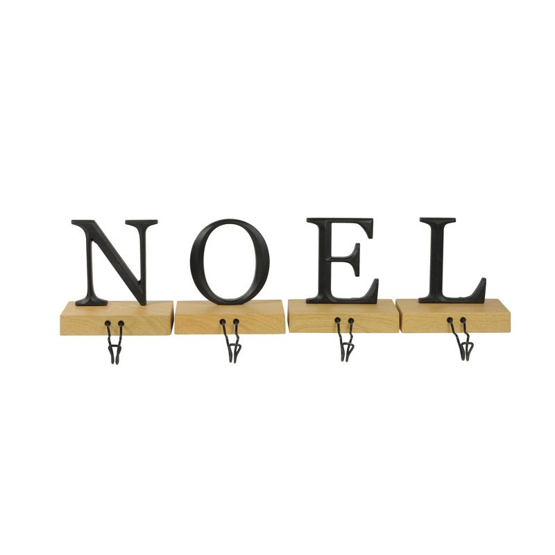 Northlight Metal Lettered "NOEL" Christmas Wooden Stocking Holders - 6" - Set of 4