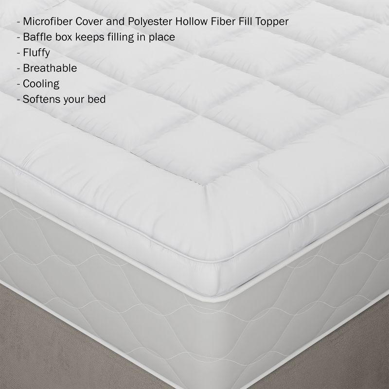 Hastings Home Queen 3" Down Alternative Filled Pillow-Top Mattress Topper - White