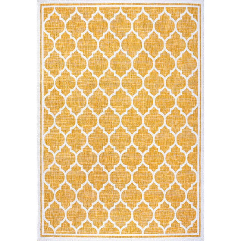 9' x 12' Trebol Moroccan Trellis Textured Weave Indoor/Outdoor Area Rug, Yellow/Cream - JONATHAN Y