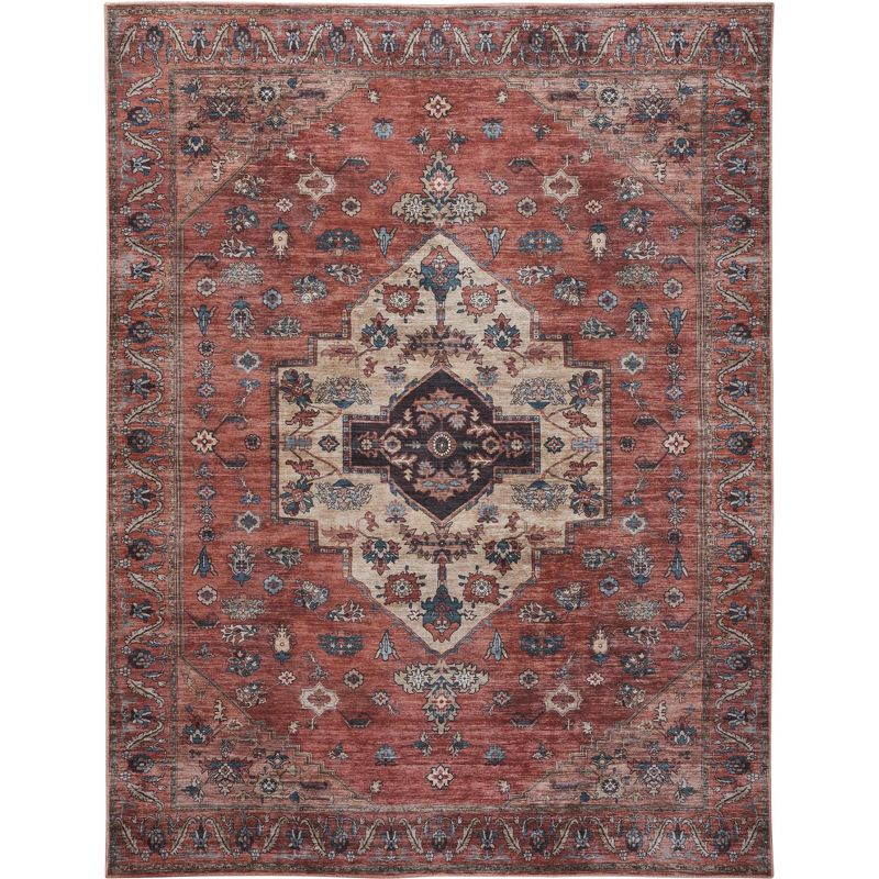 Nourison Brilliance Machine Washable 5'3" x 7'3" Rust Multicolor Vintage Indoor Non-Slip Flatweave Rug