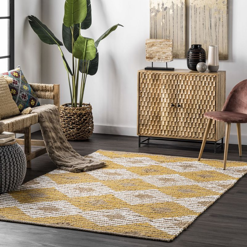 nuLOOM Hand Braided Marla Denim And Jute Diamonds Area Rug, 3' x 5', Yellow