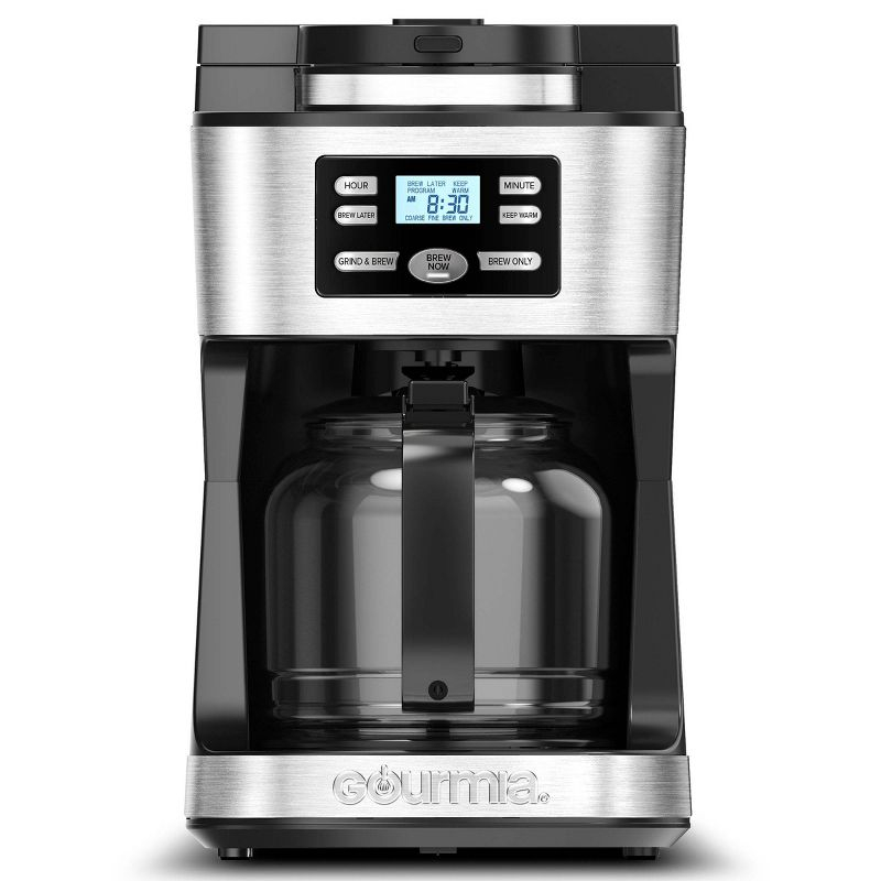 Gourmia 12-Cup Programmable Grind & Brew Coffee Maker: Stainless Steel, Dishwasher-Safe Parts