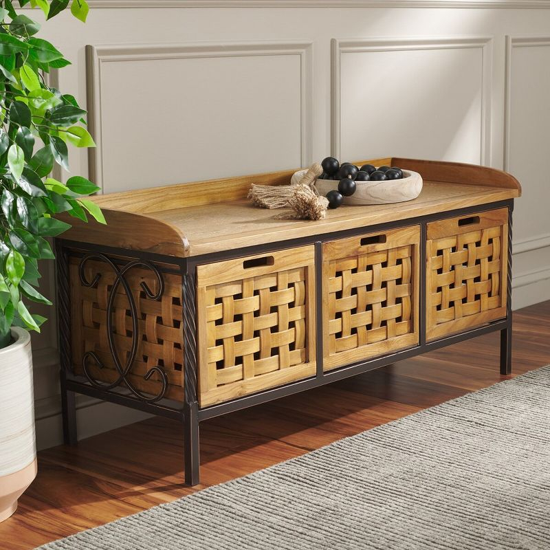 Isaac Wooden Storage Bench - AMH6530 - Oak - Safavieh Couture