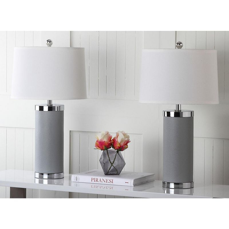 Leather Column Table Lamp (Set of 2) - Grey - Safavieh.