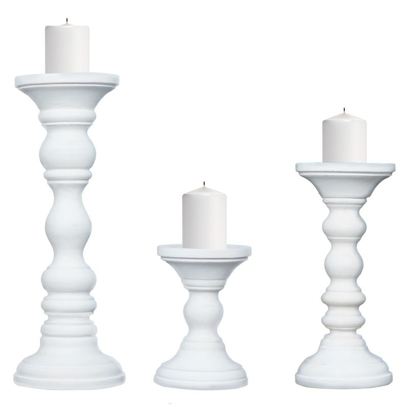 Mela Artisans Matte White Farmhouse Candle Holders for Pillar Candles (Set of 3)