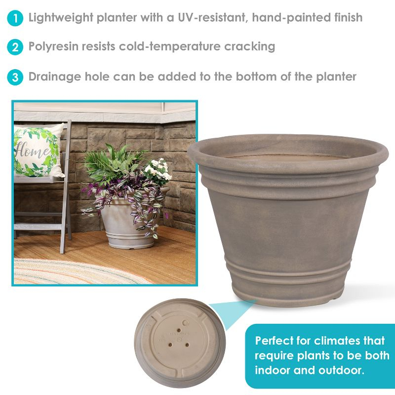 Sunnydaze Franklin Polyresin Outdoor Unbreakable UV-Resistant Flower Pot Planter - 20" Diameter - 2-Pack - Beige